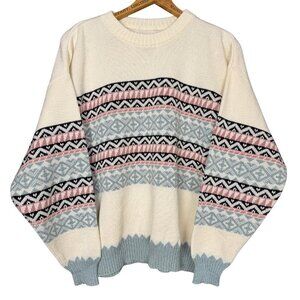 Vintage Nordic Sweater | Cream Fair Isle Knit | Scandi Cabincore Jumper | Cozy